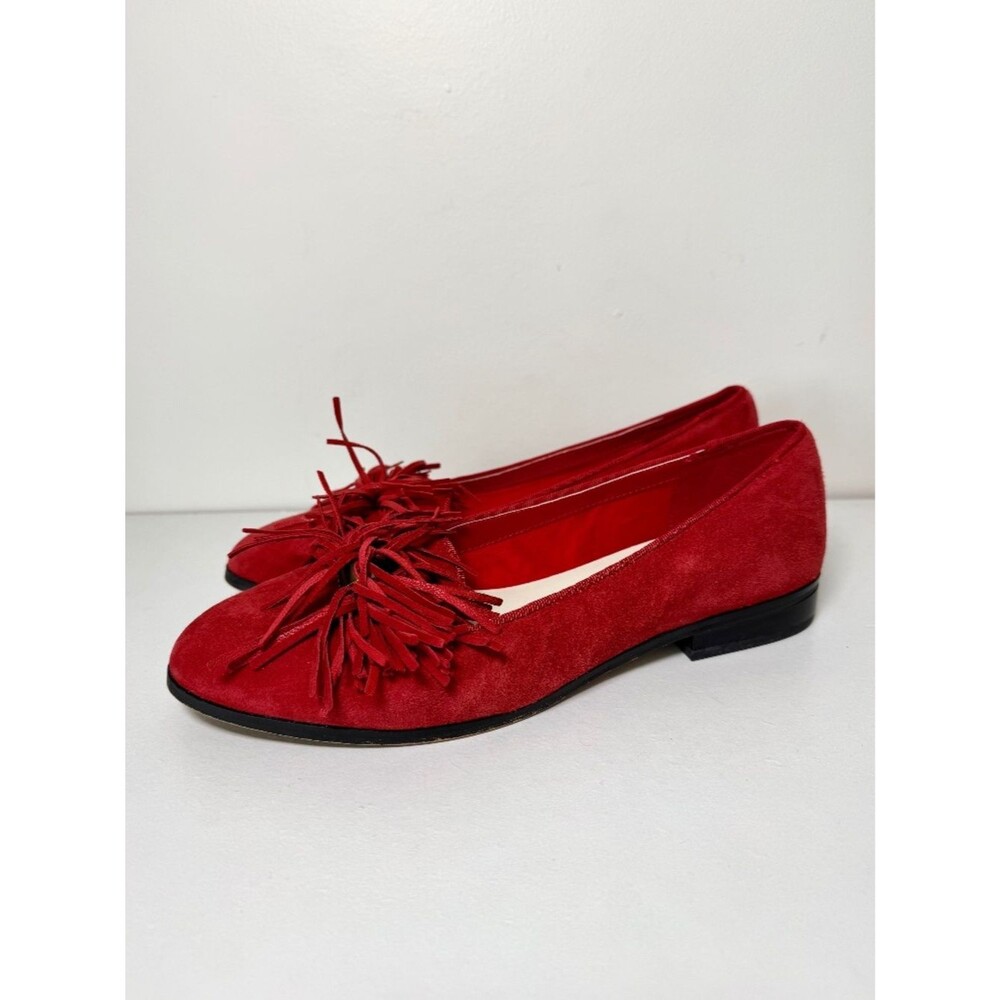 Anne Klein Red Suede Leather "Dixie" Tassel Slip On Flat | Size 10.5